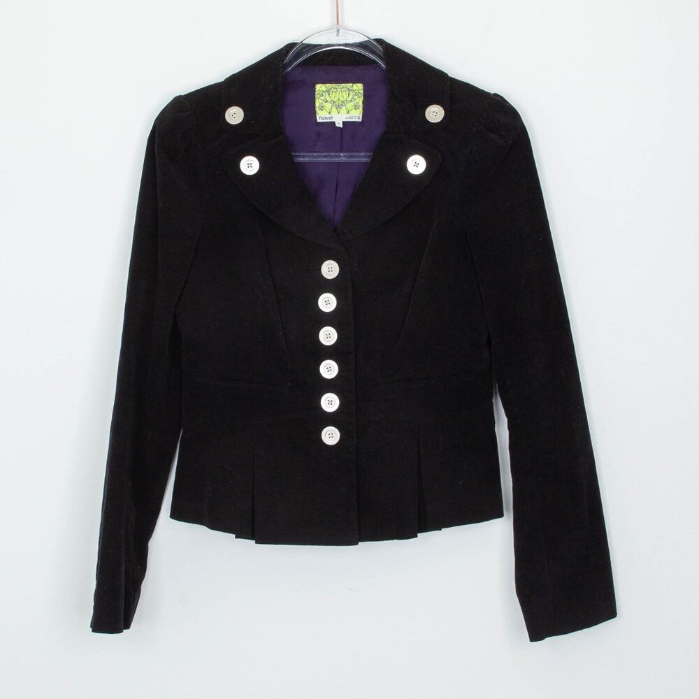 Anthropologie Floreat Edith Velvet Military Blazer Jacket Size‎ 4 Black Goth Y2K